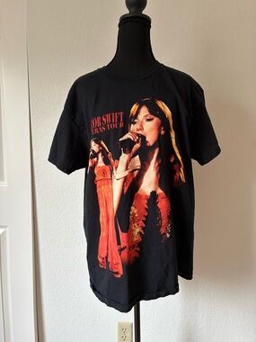 Taylor Swift Black Tee with Red and Orange Eras Tour 2023 Print